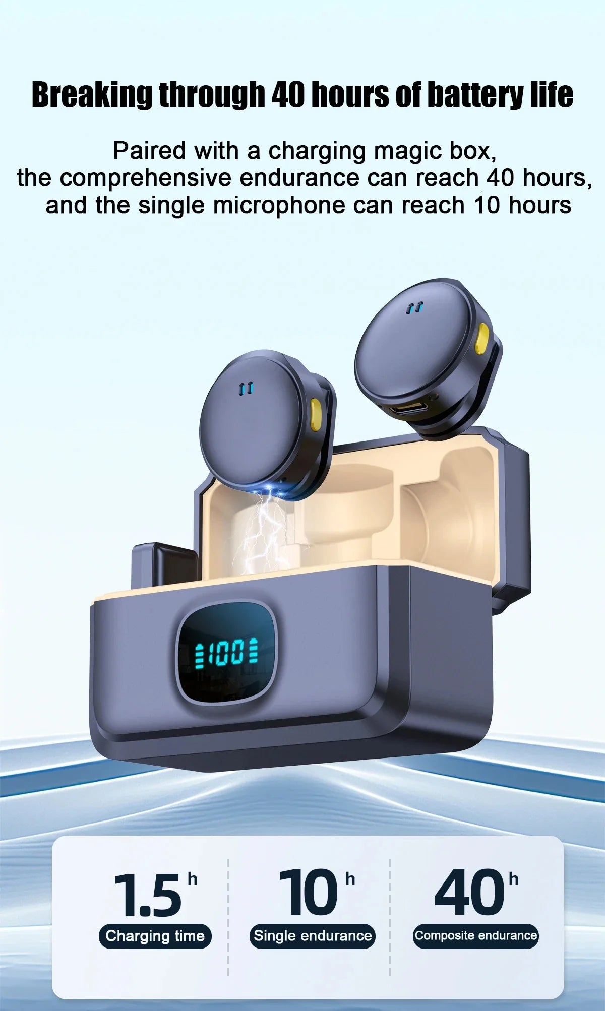 Microphone Lavalier 2.4GHz, sans fil, à aspiration magnétique, avec étui de chargement, pour enregistrement vidéo, Plug and Play