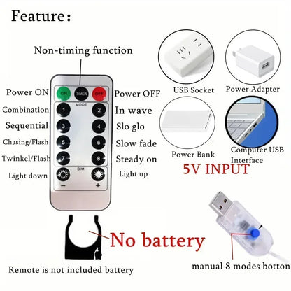 Rideau Lumineux LED USB avec Télécommande, Guirxiété Lumineuse, 8 Modes, 3 m, 6m, Vacances, Mariage, Dégradé, Chambre, Salon, Décor