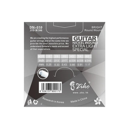 10 jeux de cordes de guitare électrique série Ziko DN, noyau Hexagonal, enroulement en alliage nickelé 009-042/010-046, vente en gros