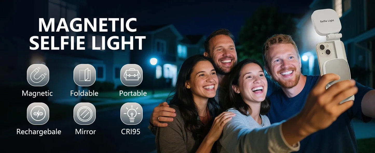 Magnetic Selfie Light, Phone Light Compatible with MagSafe IPhone,  360° LED Selfie Ring Fill Light with Mirror for Selfies/Vlog
