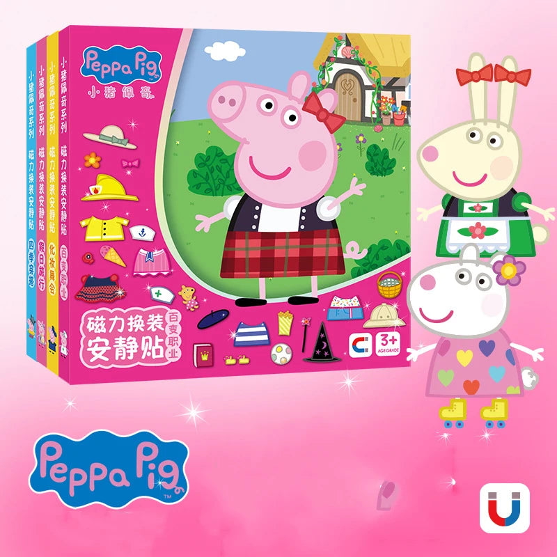 New Peppa Pig Page Dress up Magnetic Stickers Puzzle Magnetic DIY Dress up Stickers Pull up Toys Children's Christmas Gifts