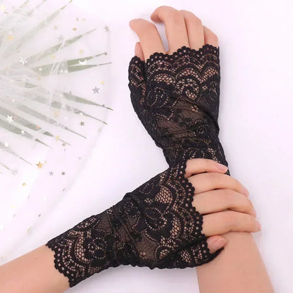 1 Pair Summer Autumn Sexy Lace Gloves Girls Women Sunscreen Short Gloves Fingerless Driving Gloves Half Finger Mittens Elastic