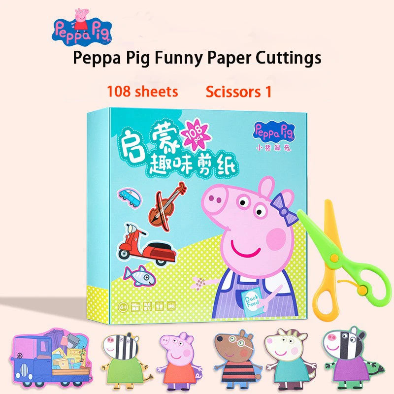 108pcs Peppa Pig Funny Paper Cuttings Origami Handmade Children's Colored Paper Kinder garten Learn Cartoon Baby Puzzle Toy Gift