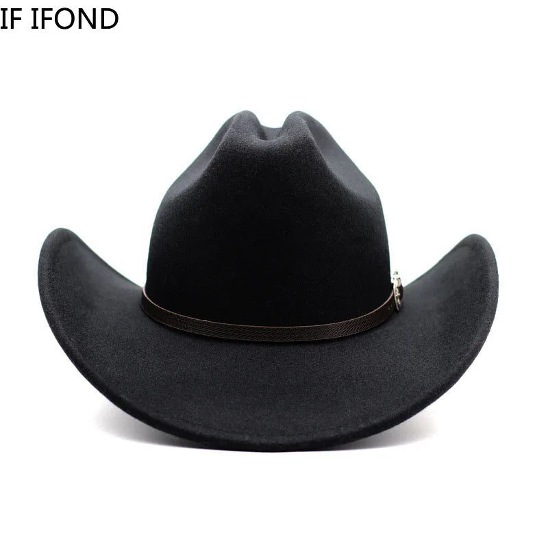 Vintage Western Cowboy Hat For Men's Gentleman Lady Jazz Cowgirl With Leather Wide Brim Cloche Church Sombrero Hombre Caps