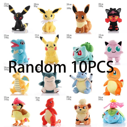 *10PCS Pokemon Plush Charmander Squirtle Pikachu Moon Eevee Plush Bulbasaur Stuffed Animal Toy Gengar Doll Gift for Kid 18-25cm
