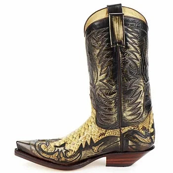 Pointed Toe Embroidered Mid-Calf Boots Snake Print Western Cowboy Men Botines Color-Blocked Slip-On Chelsea Cool Botas Femininas