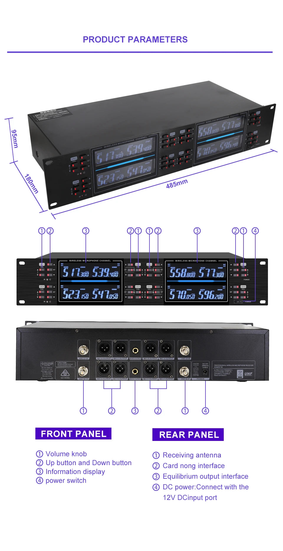 KATELEIYU UHF High end karaoke stage performance, wedding family KTV, party professional 8-channel wireless microphone system