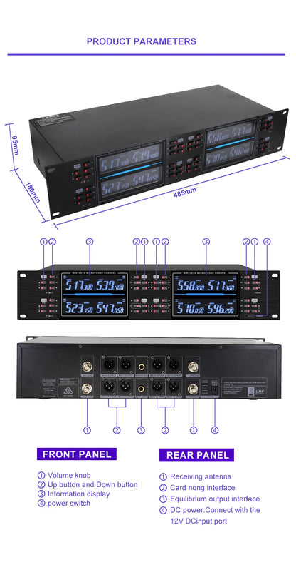 KATELEIYU UHF High end karaoke stage performance, wedding family KTV, party professional 8-channel wireless microphone system