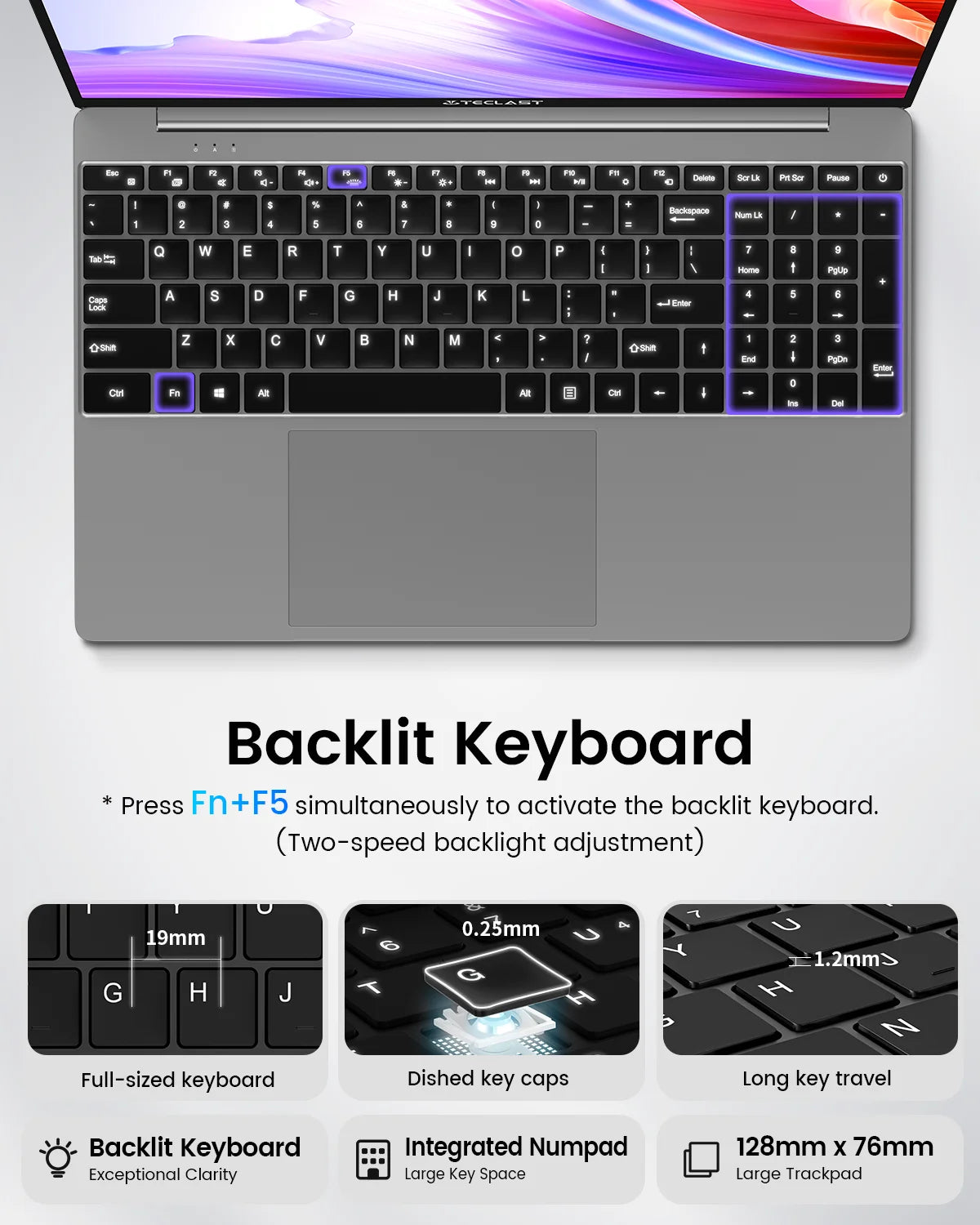 Ordinateur portable Teclast F16 Pro, Windows 11 Pro, processeur Intel N95, F16Pro, 16 Go de RAM, 512 Go de SSD, écran IPS 15,6 pouces 1920 x 1080, Wi-Fi 6, USB 3.2, clavier rétroéclairé, mini-HDMI