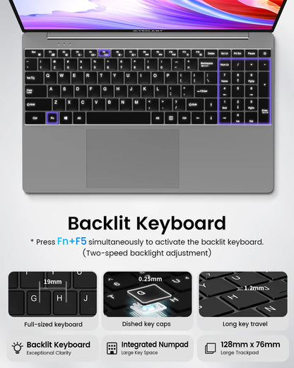 Ordinateur portable Teclast F16 Pro, Windows 11 Pro, processeur Intel N95, F16Pro, 16 Go de RAM, 512 Go de SSD, écran IPS 15,6 pouces 1920 x 1080, Wi-Fi 6, USB 3.2, clavier rétroéclairé, mini-HDMI