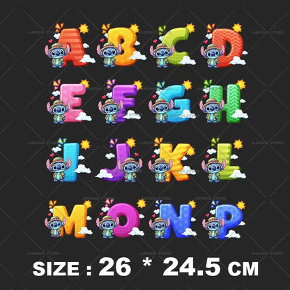 Cartoon Stitch Patches for Clothes Heat Transfer Patch On Clothing Stickers DIY T-Shirt Hoodies Accessory A-Z 26 English Letters