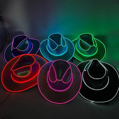 Glowing Light Bar Cap Wireless Disco Luminous Led Flashing Neon Western Cowboy Hat Bachelorette Party Supplies Bride Cowgirl Hat