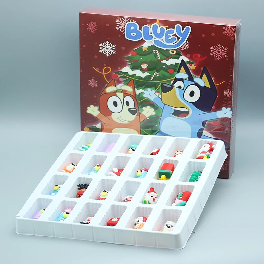 Bluey Figure Christmas Advent Calendar 24pcs Set Blind Box Birthday Gift Kawaii Blue Dog Anime Figural Action Pvc Model Kid Toy