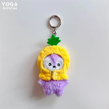 Anime BT21 Plush Pendant Cartoon Tata Koya Doll Keychain Cute Fruit Hood Series Key Chain Wholesale Girl Bag Pendant Gift