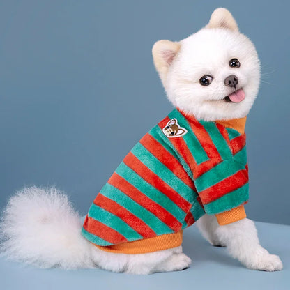 Vêtements pour animaux de compagnie à rayures arc-en-ciel d'automne et d'hiver, vêtements mignons et chauds pour chats en peluche, fournitures pour chiens, sweat à capuche pour chien, costume Schnauzer