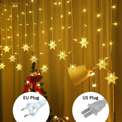 Guirlande lumineuse flocon de neige, 8 Modes, EU 220V US 110V, lumières de noël, décoration de salle, rideaux lumineux Led