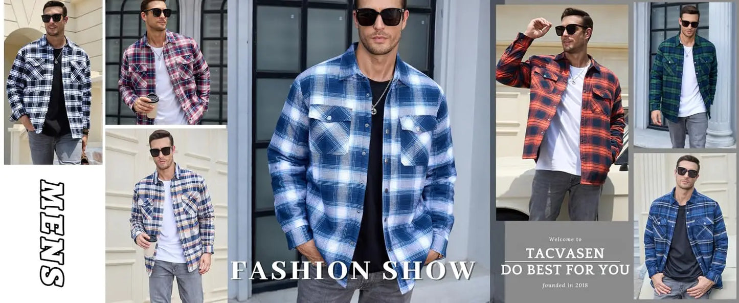 TACVASEN Veste d'hiver en coton à carreaux pour homme, manches longues, matelassée, doublée, en flanelle, multi-poches, vêtements d'extérieur, manteaux de randonnée