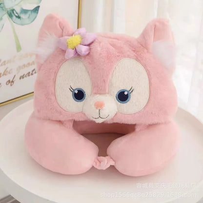 Cartoon plush Stitch Ling Nabelle U-shaped pillow with hooded neck pillow travel car plane office nap artifact girl gifts