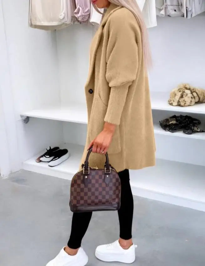 Manteau femme automne hiver 2025 col rabattu manches longues décontracté boutonné avec poches simple loisirs voyage manteau