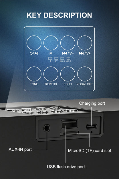 #LED Powerful Wireless Portable Dual Microphones Bluetooth 5.3 Speaker Hifi Stereo Family Party Karaoke Subwoofer Boombox gifts