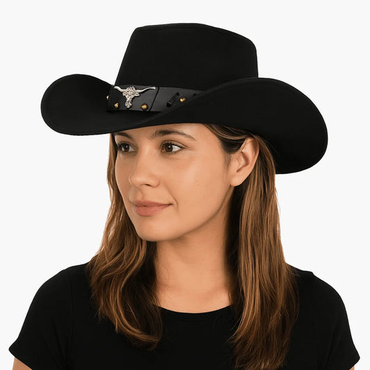 Chapeau de Cowboy occidental de Style ethnique Vintage, tête de vache à bord en rouleau, chapeau de Jazz en Polyester à large bord, chapeau de chevalier Cosplay