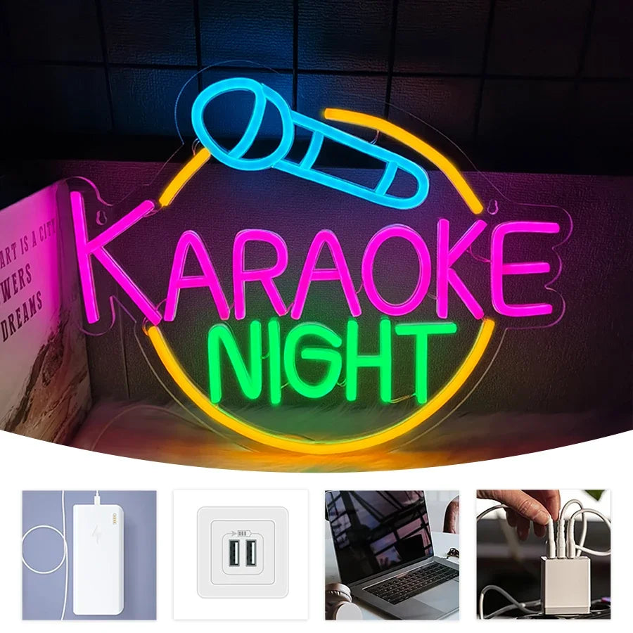Music Studio,Game Room Decor,USB Power Karaoke Night Neon Sign For Wall Decor,Led Neon Light For Karaoke Live Bar Open Neon