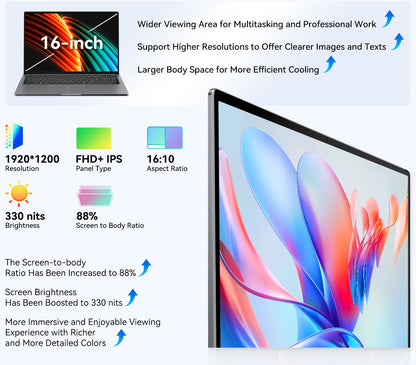 Ordinateur portable Blackview AceBook 12 Win 11 16'' FHD IPS, Intel I5-1030NG7, 16 Go de RAM, 512 Go de SSD, bouton d'alimentation 2 en 1 avec empreinte numérique