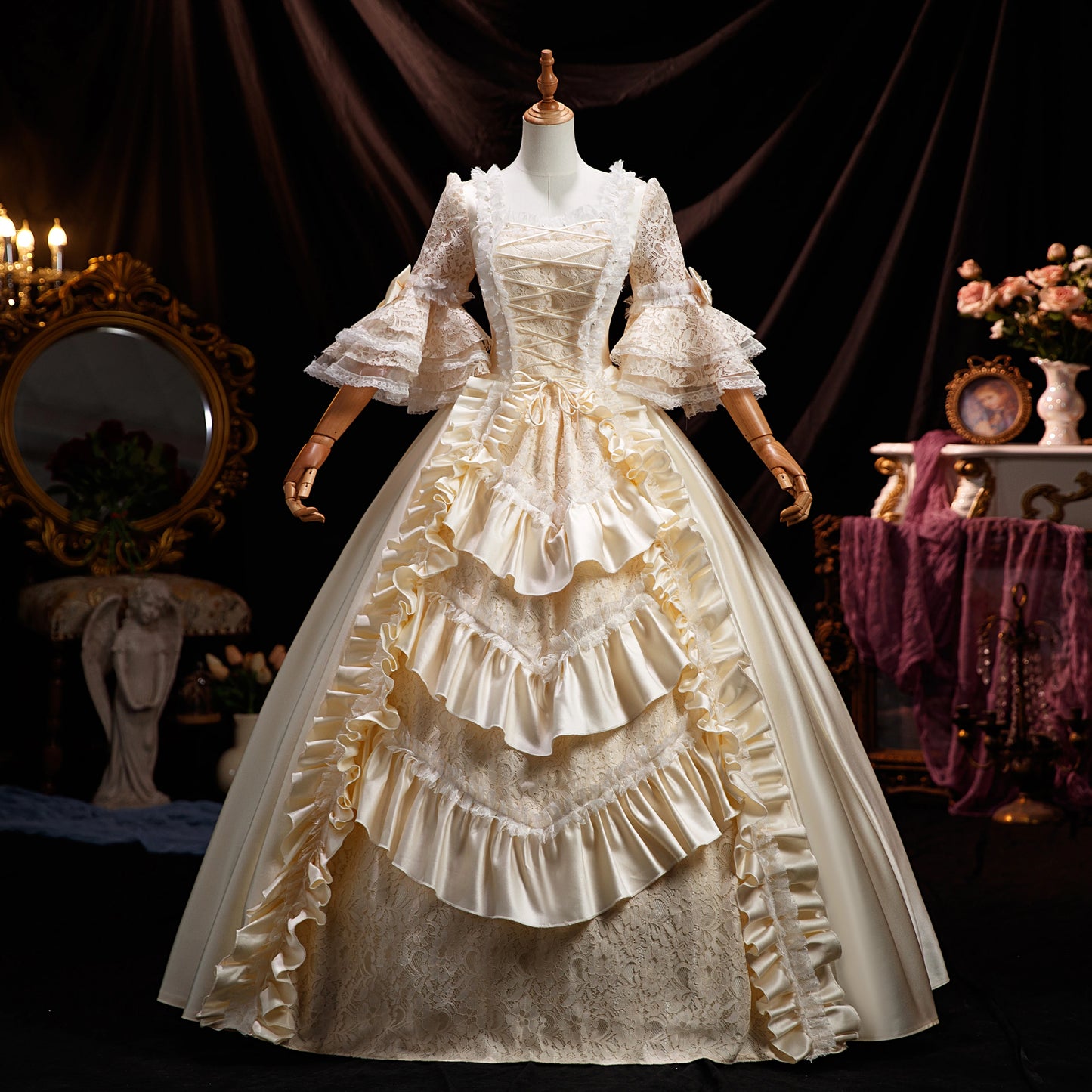 Robe de Bal Baroque - Robe Princesse Historique - Robe Versailles - Style Marie-Antoinette en satin géorgien pour adulte, robe de soirée victorienne pour femme