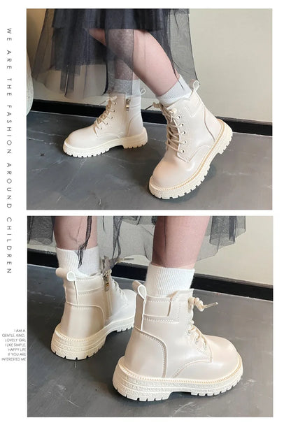 Kids Leather Chelsea Boots Waterproof Non-slip Autumn Winter Plush Warm Snow Boots Children Casual Sneakers Fashion Shoes Girls