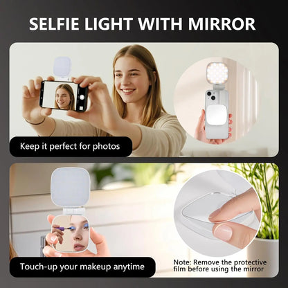 Magnetic Selfie Light, Phone Light Compatible with MagSafe IPhone,  360° LED Selfie Ring Fill Light with Mirror for Selfies/Vlog