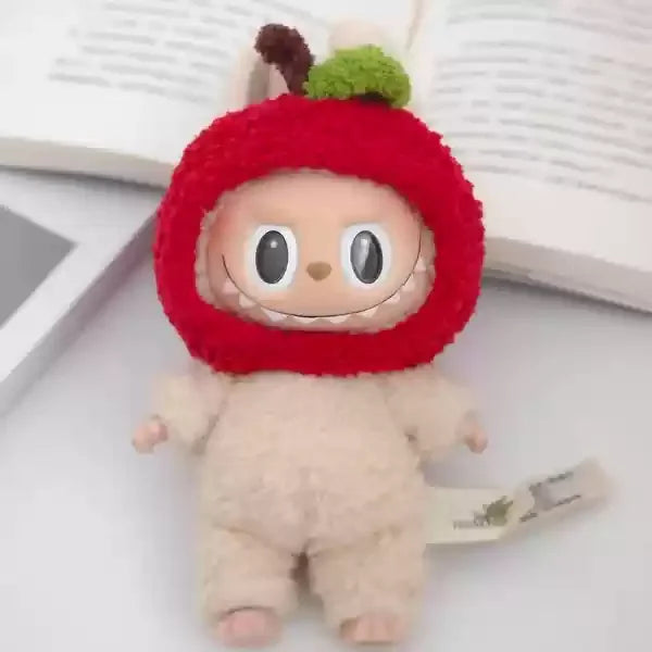 Labubu doll pendant, rubber doll clothes, rabubu v2v1 sitting party head cover hat heartbeat macaron 17cm 15CM