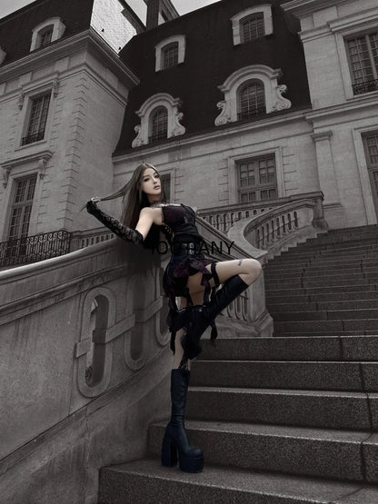 Déguisement de danse sexy pour fille, haut à bretelles croisées noires, jupe irrégulière, ourlet, costume de sœur, nouveauté 2025