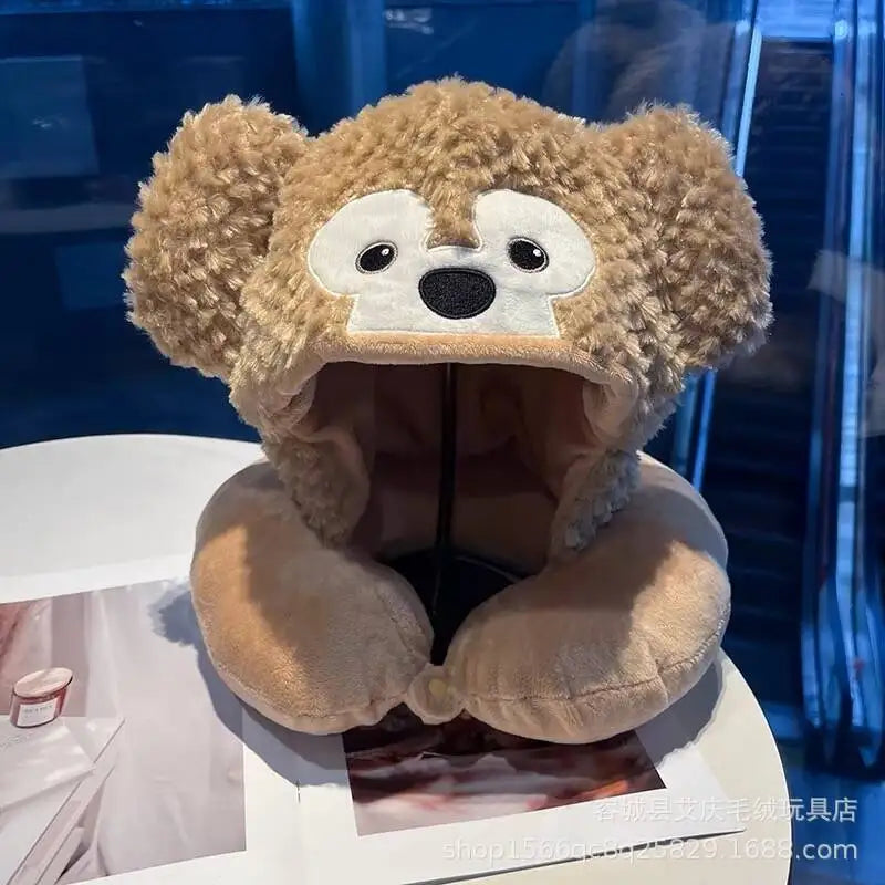 Cartoon plush Stitch Ling Nabelle U-shaped pillow with hooded neck pillow travel car plane office nap artifact girl gifts