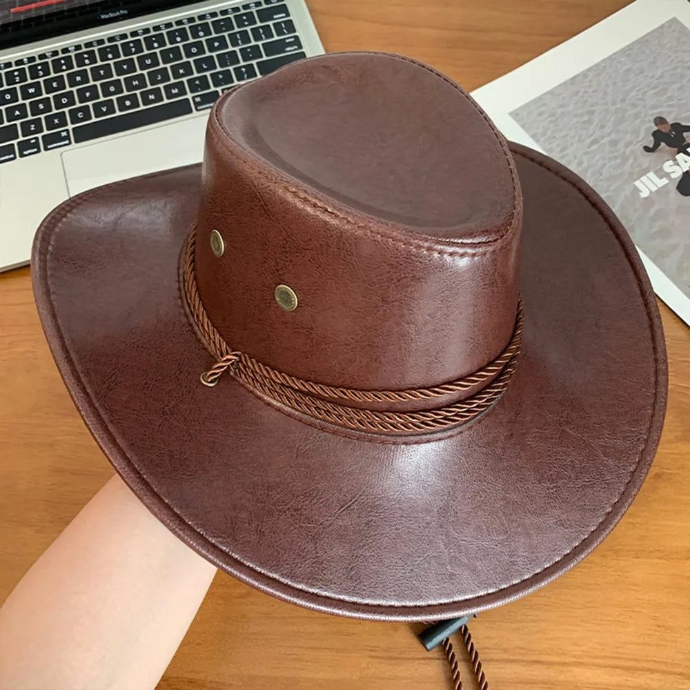 Chapeau de Cowboy occidental de Style ethnique Vintage, chapeau de chevalier en Polyester à bord roulé, chapeau de Jazz de Cowgirl noir/marron, Cosplay