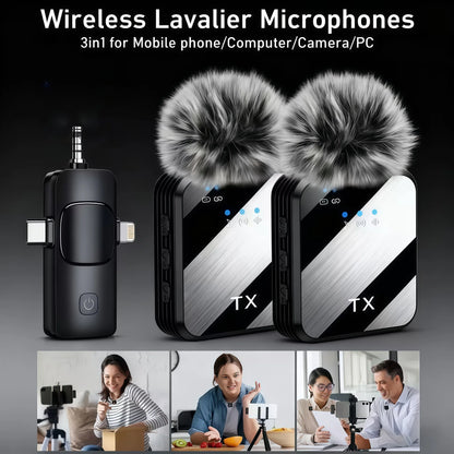 Wireless lapel microphone portable audio and video recording mini microphone suitable for iPhone, Android outdoor live streaming