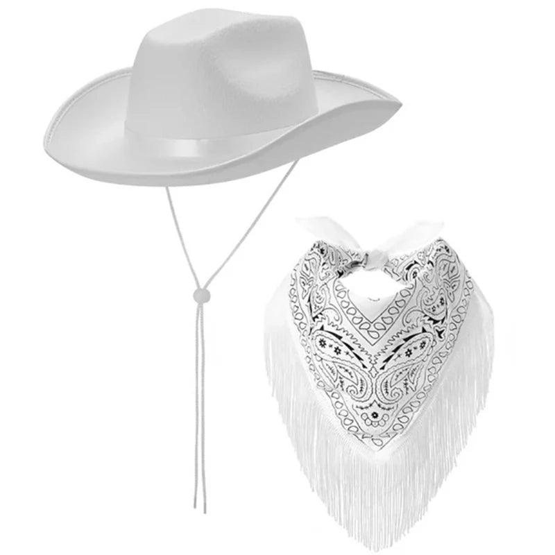 Fringed Cowgirl Costume Set for Bachelorettes Party Cowboy Hat Print Bandanas Women Bridal Shower Costumes NightClub Suit