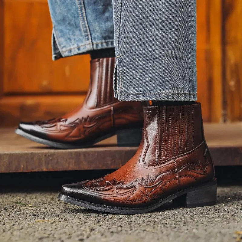 New Men's Boot Handmade Wedge Ankle Boots for Men Western Cowboy Boots Unisex Men's Leather Shoes Hard-Wearing