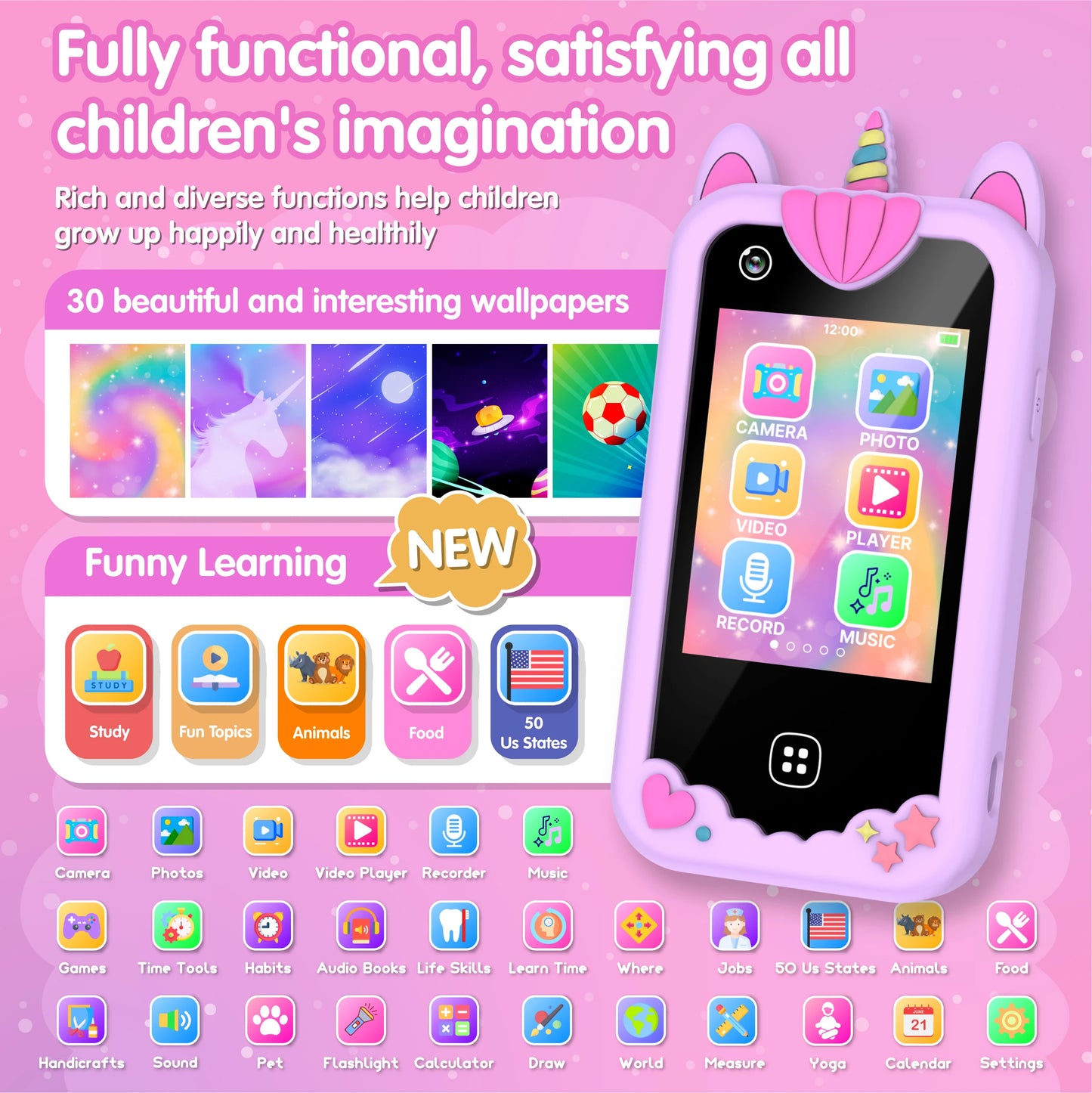 Kids Smart Phone for Girls Boys Kids Cell Phone Toys Dual Camera Music Player 17 Games Toddler Learning Phone Birthday Gifts