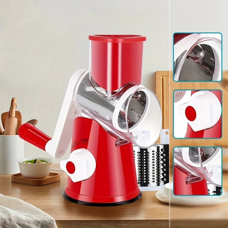 1 Set Super Efficient 3-in-1 Cheese Grater & Vegetable Slicer - Manual Food Processor for Effortless Kitchen Prep