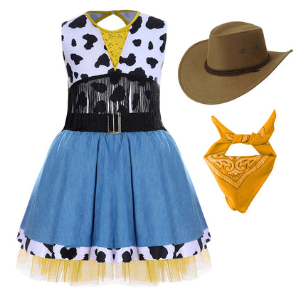 Costume de cow-girl western pour fille, 3 pièces, robe tutu à franges avec bandana et chapeau de cowboy