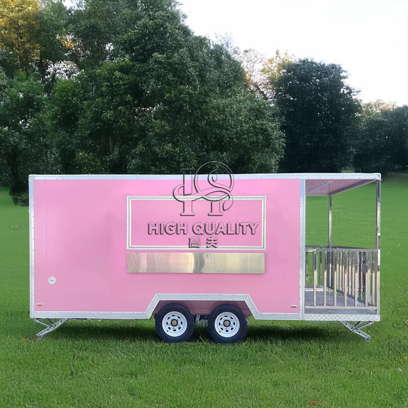 Pink Trailer for Sale New Food Truck Mobile Fast Food Cart Outdoor Kitchen Ice Cream Pizza Trailer Usa Standard