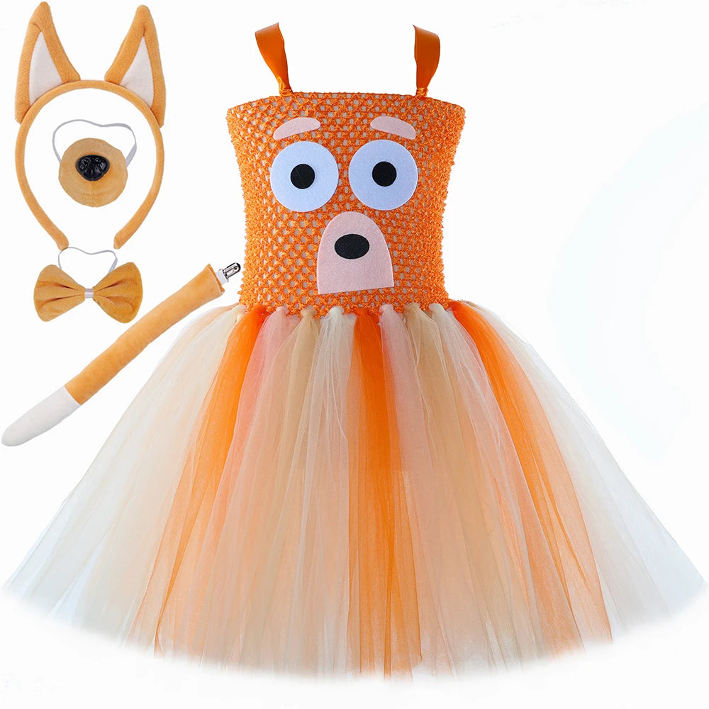 Costume pour filles, robe tutu de chien de berger de dessin animé,  costumes de chiot de chien d'animal pour enfants, déguisement de fête d'Halloween pour tout-petits