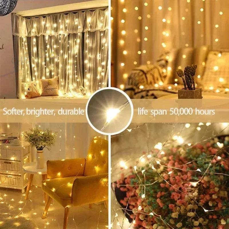 Guirlande de rideaux Led pour fenêtre, 4/6M/8 modes, alimentation USB, guirlande lumineuse féerique avec télécommande, nouvel an, décoration de noël