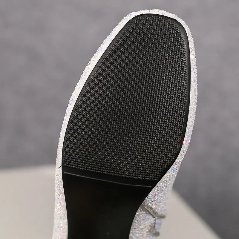 Grainy Sequin Women's Tall Boots Bling Sung Fit Knee High Boots 6.5cm Heels Comfy 2024 Winter Shoes