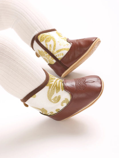 "Baby Cowboy Boots 0-18M - Autumn Western Style | Embroidered Mid-Calf Design | Fashion First Walkers"