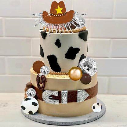 Décoration de gâteau de Cowgirl rose vif, chapeau de Cowgirl brillant, boules Disco pour fête à thème occidental, fournitures de fête d'anniversaire