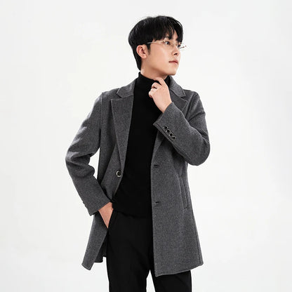 Autumn and Winter Mid-Length Western-Style Business Reversible Woolen Coat Men's 100% Wool Handmade Coat Cashmere Overcoat Coat
