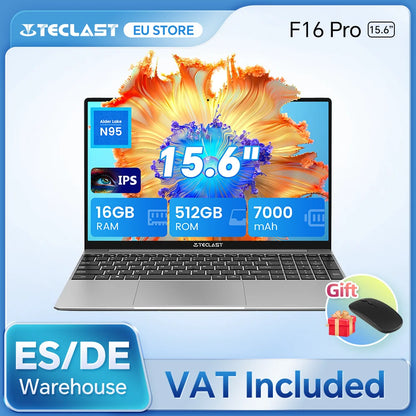 Ordinateur portable Teclast F16 Pro, Windows 11 Pro, processeur Intel N95, F16Pro, 16 Go de RAM, 512 Go de SSD, écran IPS 15,6 pouces 1920 x 1080, Wi-Fi 6, USB 3.2, clavier rétroéclairé, mini-HDMI