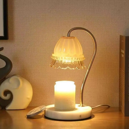 Lampe de bureau à bougie d'aromathérapie avec diffuseur d'arômes en marbre, minuterie d'éclairage à heure fixe, éclairage d'ambiance d'aromathérapie