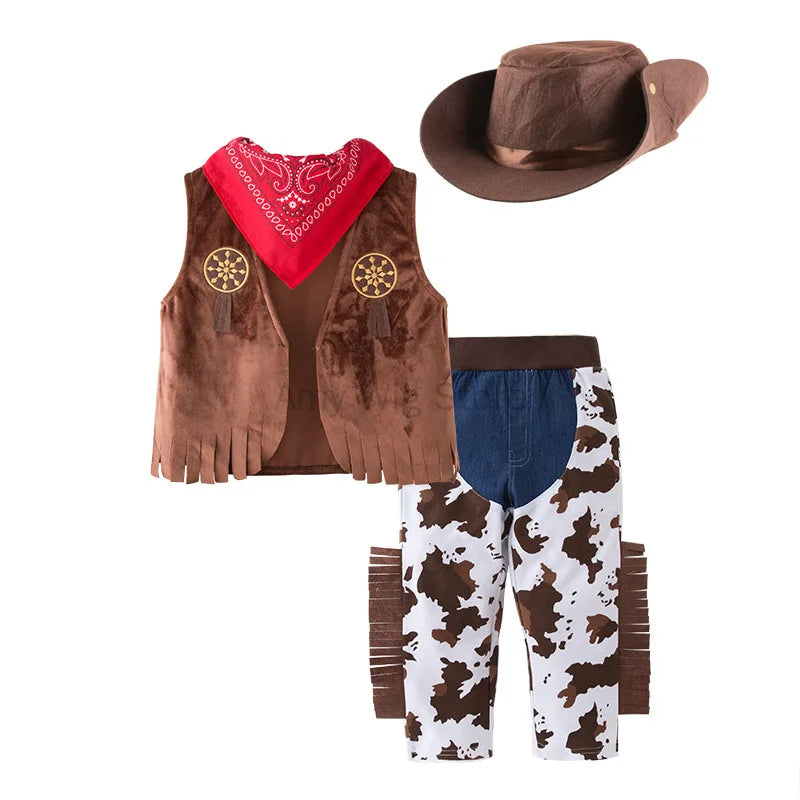 Cowboy Costume for Baby Toddler Kids Child Boys Cowboy Hat Deluxe Set for Kids Purim Halloween Party Dress Up